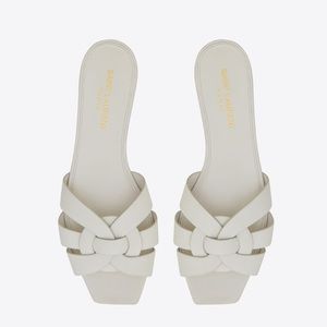 SAINT LAURENT TRIBUTE FLAT MULES SANDALS IN SMOOTH LEATHER (New w/tags)